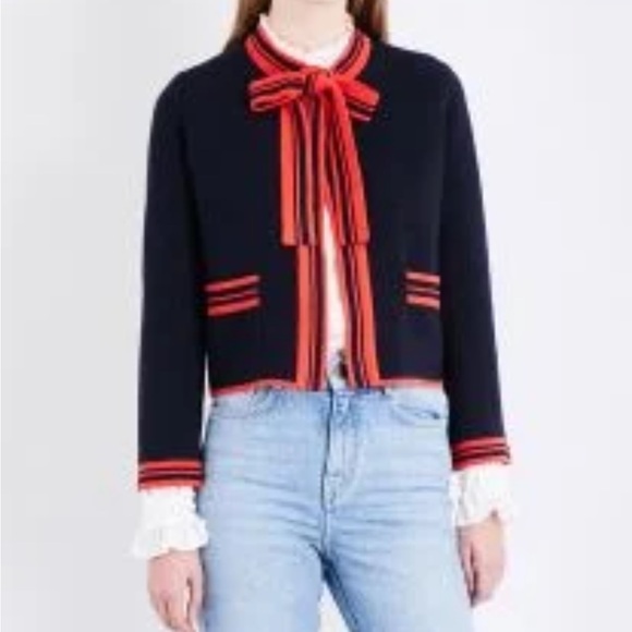 Maje Navy and Red Women's Cardigan Sz 2 - Picture 2 of 7